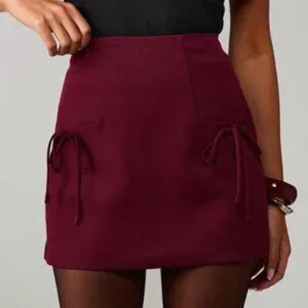 Red Casual Women's A-Line High Waisted Mini Skirt
